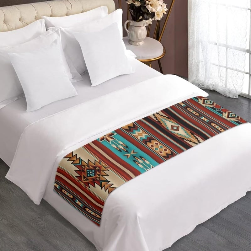 ZFRXIGN Southwestern Bed Runner Twin Size Bed Scarf Bedding Set Long Table Runner Home Decor Bedroom Bedspread Protection Cover Native American Indian Style Rug Aztec - Image 1
